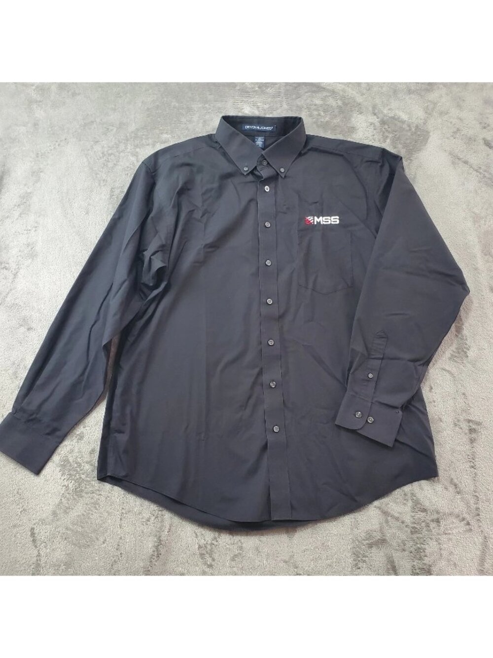 Mens XL Button Up Shirt Black Long Sleeve Logo Office Work Interview Career D620